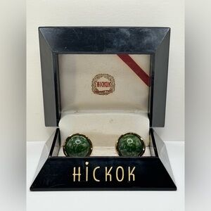 Hickok Vtg 50s Gold Tone Cufflinks with Green Marbled Inset